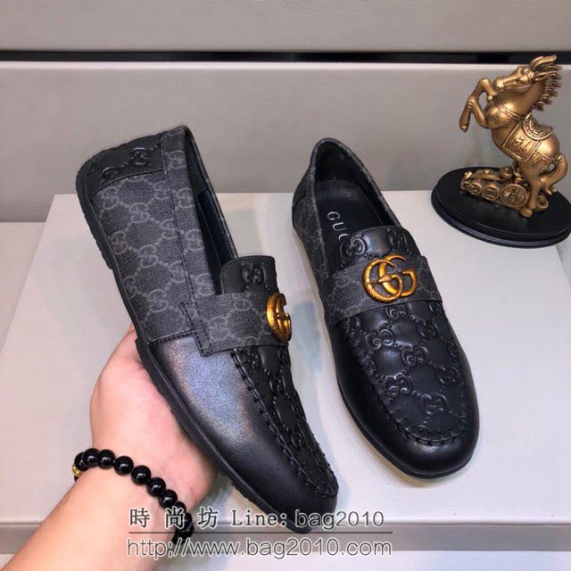 GUCCI男鞋 香港原單品質豆豆鞋 懶人套腳樂福款 古馳牛皮壓紋男休閒鞋 黑色Gucci男鞋  hdnx1268